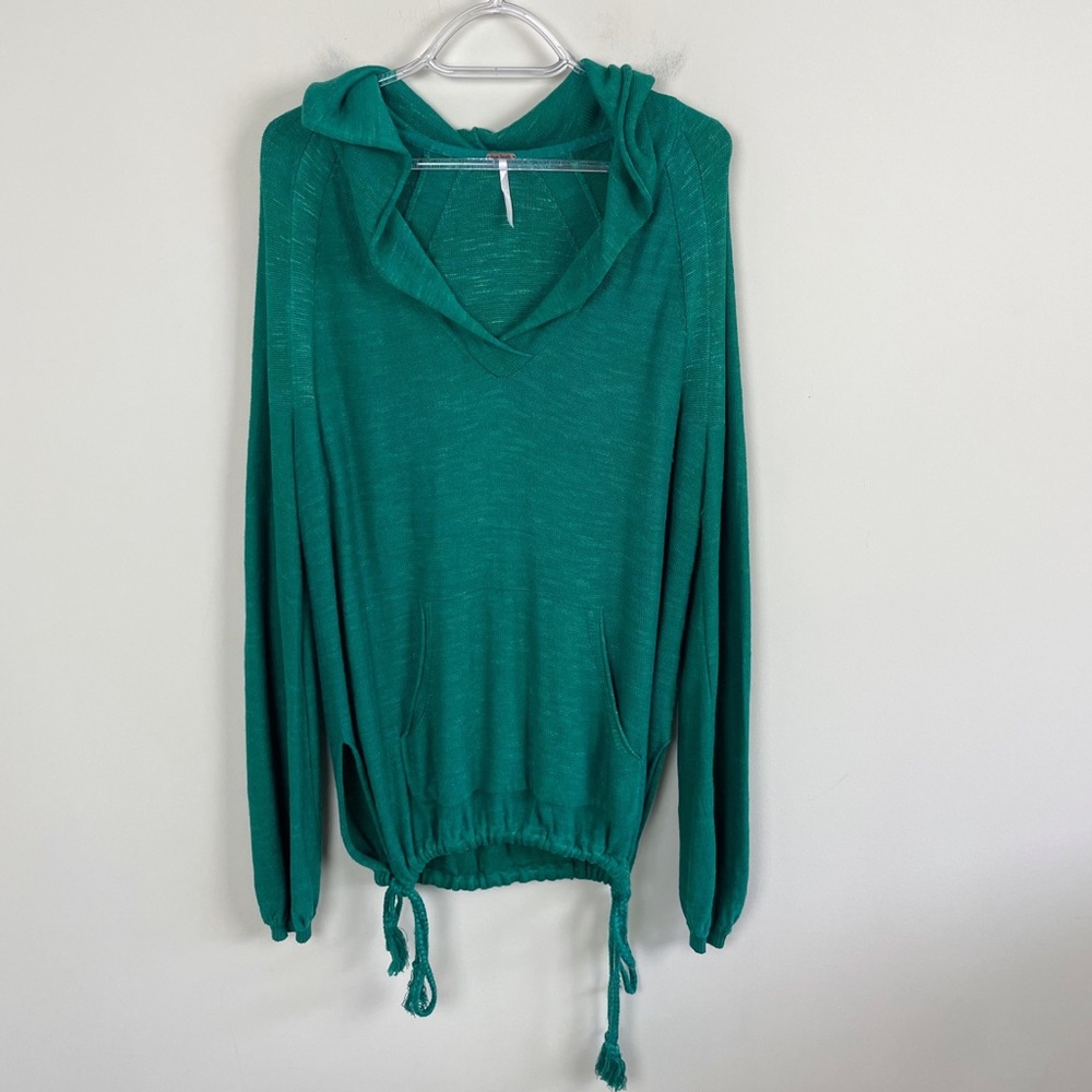 Free People Linen Blend Lightweight Hoodie Kelly Green Size XS